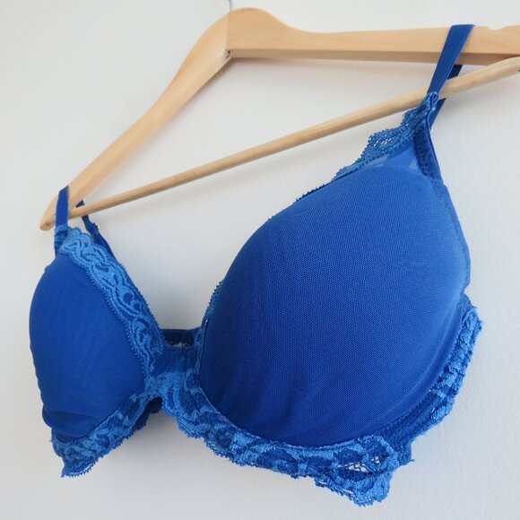 NATORI Feathers Plunge Lace T Shirt Bra in Blue Mesh - Size 34DD - Picture 4 of 10